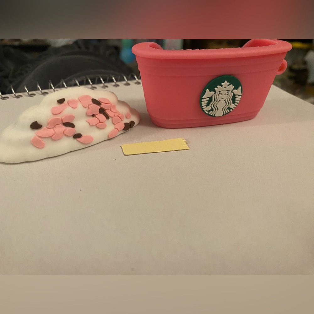 Pink Starbucks Cup airpods silicone case holder keychain